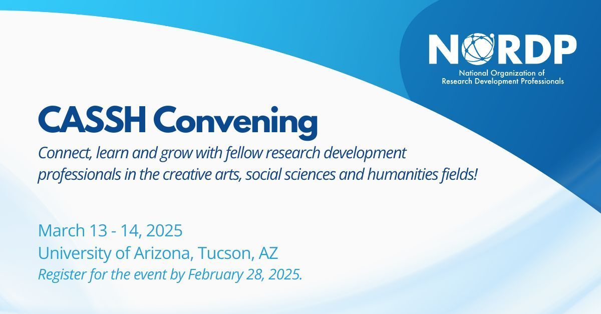 Join fellow RD colleagues at CASSH Convening, an in-person event in Tuscon, AZ where you'll share strategies and explore topics related to supporting research development for the creative arts, social sciences and humanities. Registration closes soon: buff.ly/4aHvHqS