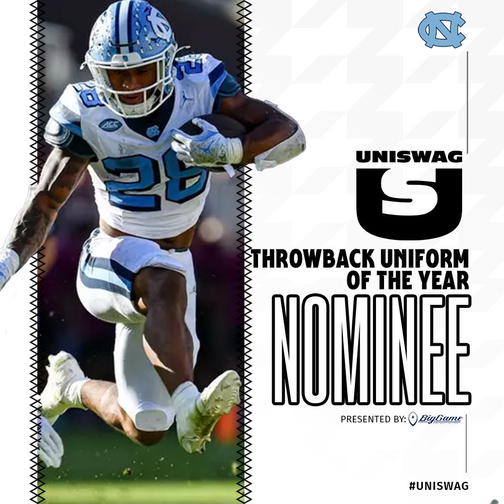 UNISWAG (@uniswag) on Twitter photo UNISWAG Throwback Uniform of the Year Nominee presented by <a href="/BigGameUSA/">Big Game USA</a>
<a href="/UNCFootball/">Carolina Football</a> is up for the best throwback uniform of the 2024 College Football season!
Click here to vote: bit.ly/2sHF6u9
#uniswag UNISWAG Throwback Uniform of the Year Nominee presented by <a href="/BigGameUSA/">Big Game USA</a>
<a href="/UNCFootball/">Carolina Football</a> is up for the best throwback uniform of the 2024 College Football season!
Click here to vote: bit.ly/2sHF6u9
#uniswag