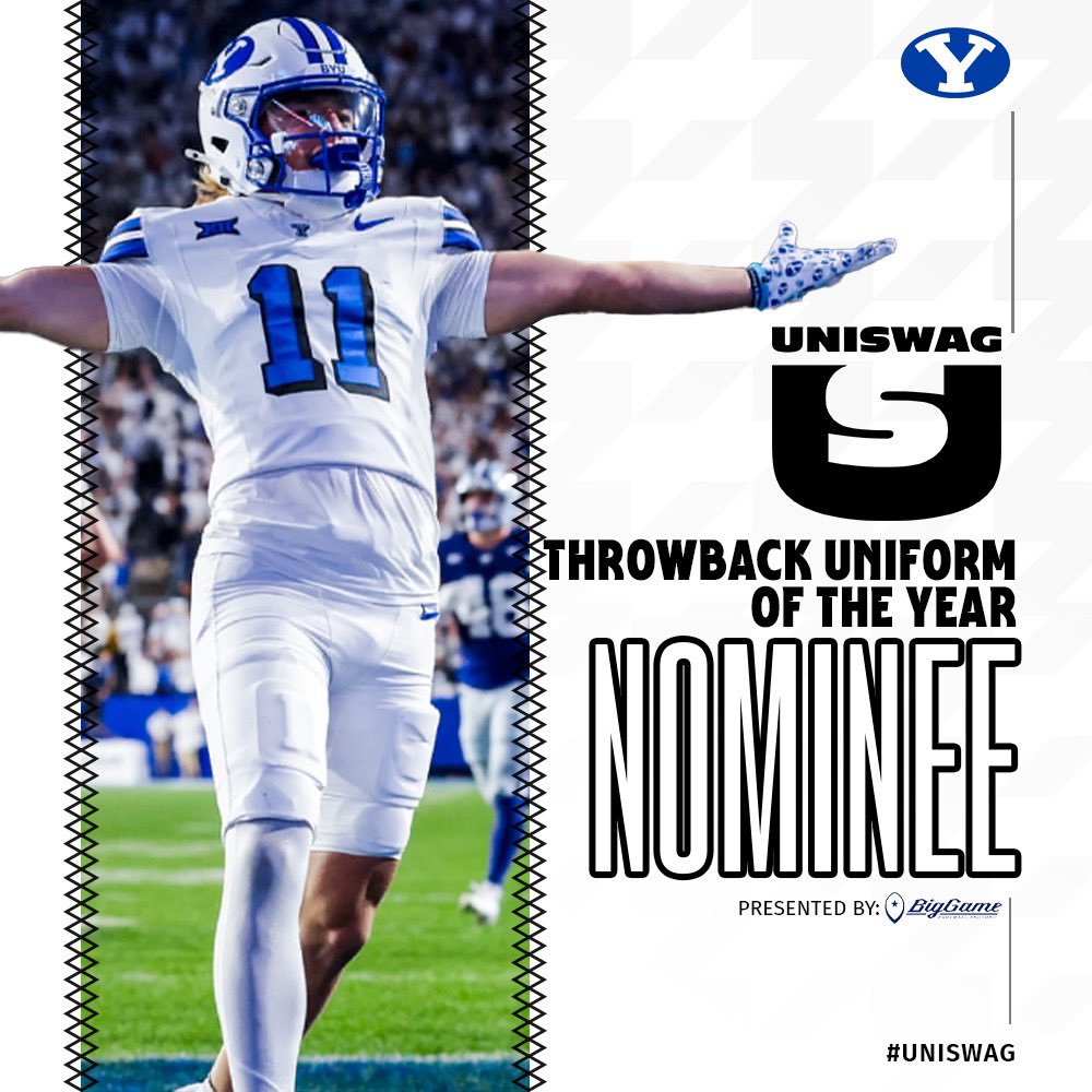 UNISWAG (@uniswag) on Twitter photo UNISWAG Throwback Uniform of the Year Nominee presented by <a href="/BigGameUSA/">Big Game USA</a>
<a href="/BYUfootball/">BYU FOOTBALL</a> is up for the best throwback uniform of the 2024 College Football season!
Click here to vote: bit.ly/2sHF6u9
#uniswag UNISWAG Throwback Uniform of the Year Nominee presented by <a href="/BigGameUSA/">Big Game USA</a>
<a href="/BYUfootball/">BYU FOOTBALL</a> is up for the best throwback uniform of the 2024 College Football season!
Click here to vote: bit.ly/2sHF6u9
#uniswag