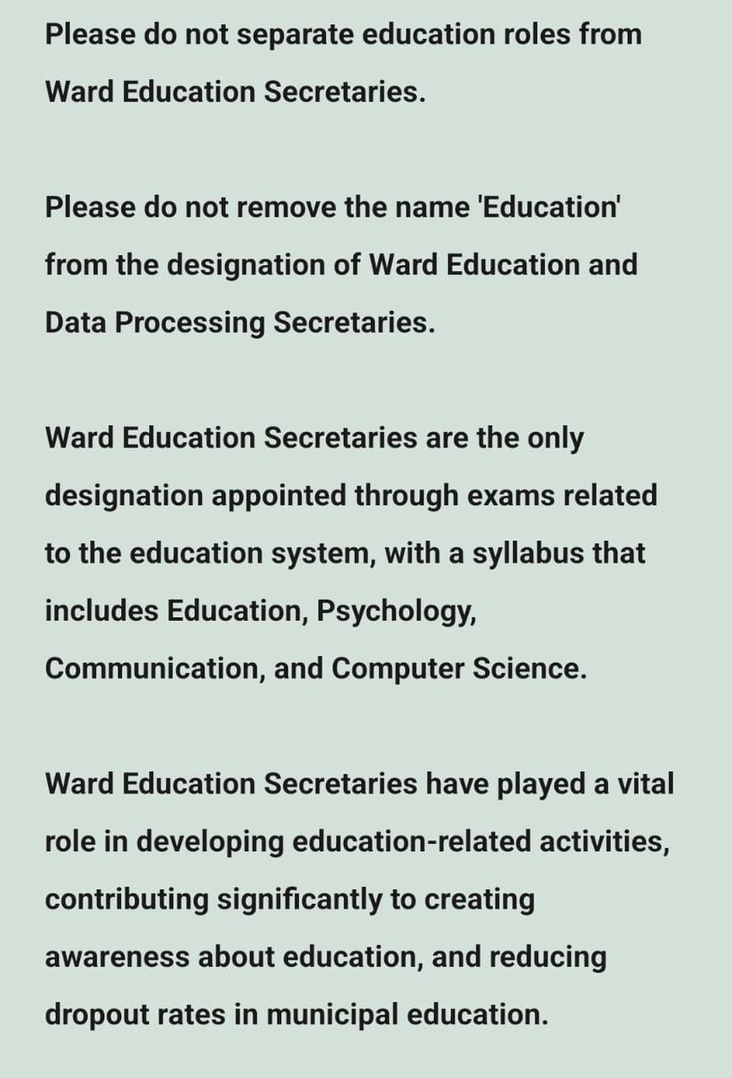 𝚅𝚂𝚆𝚂 𝚄𝚙𝚍𝚊𝚝𝚎𝚜 (@vswsupdates) on Twitter photo <a href="/ncbn/">N Chandrababu Naidu</a>
<a href="/CDMA_Municipal/">Municipal Department govt of Andhra pradesh</a>
<a href="/AndhraPradeshCM/">CMO Andhra Pradesh</a>
<a href="/naralokesh/">Lokesh Nara</a>
<a href="/PawanKalyan/">Pawan Kalyan</a>
<a href="/Dr_NarayanaP/">Ponguru Narayana</a>
<a href="/OfficeofNL/">Office of Nara Lokesh</a>
<a href="/GSWSOfficial/">Grama Ward Sachivalayam, AP</a>
#DontRemoveEDUCATIONfromWEDPS
Please do not separate EDUCATION ROLES from WARD EDUCATION SECRETARIES.
& Don't remove the word EDUCATION from the designation of WEDPS. <a href="/ncbn/">N Chandrababu Naidu</a>
<a href="/CDMA_Municipal/">Municipal Department govt of Andhra pradesh</a>
<a href="/AndhraPradeshCM/">CMO Andhra Pradesh</a>
<a href="/naralokesh/">Lokesh Nara</a>
<a href="/PawanKalyan/">Pawan Kalyan</a>
<a href="/Dr_NarayanaP/">Ponguru Narayana</a>
<a href="/OfficeofNL/">Office of Nara Lokesh</a>
<a href="/GSWSOfficial/">Grama Ward Sachivalayam, AP</a>
#DontRemoveEDUCATIONfromWEDPS
Please do not separate EDUCATION ROLES from WARD EDUCATION SECRETARIES.
& Don't remove the word EDUCATION from the designation of WEDPS.