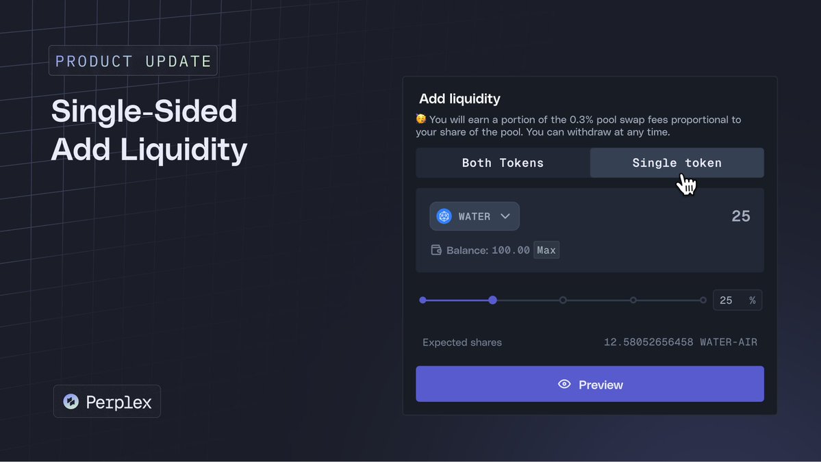 🚀 Product Update! 🚀

You spoke, we listened—here’s our newest wave of improvements focused on the Swap feature:

Single-Sided Add Liquidity:
Deposit just one token, and we’ll handle the swap to balance your pool contribution.

Collapsible Deposit/Withdraw Summary: 
Keep it