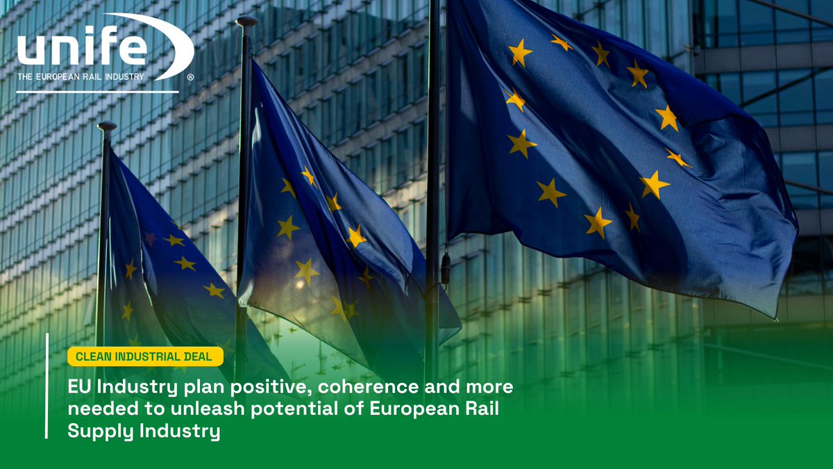 UNIFE The RAIL IND. (@unife) on Twitter photo 🇪🇺 📗 The <a href="/EU_Commission/">European Commission</a> today unveiled the Clean Industrial Deal, which is a welcome pathway to balancing sustainability and competitiveness, at a time when the European economy requires boosting.
⚙️🌐 Unlocking and unleashing the potential of the European #rail supply industry 🇪🇺 📗 The <a href="/EU_Commission/">European Commission</a> today unveiled the Clean Industrial Deal, which is a welcome pathway to balancing sustainability and competitiveness, at a time when the European economy requires boosting.
⚙️🌐 Unlocking and unleashing the potential of the European #rail supply industry