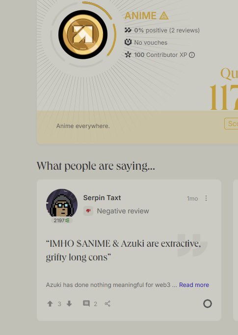 Zagabond's tweet photo. Onboarding the anime industry to web3 is extractive? Building one of the top web3 IPs and supporting a community of creators is extractive? 37.5% of total supply to holders is extractive? 

Usually I let uninformed takes pass by, but it’s not fair to the community and I’m going to defend us. 

I’ve never spoken to you before @0x5f_eth so I’ll chalk it up to lack of information.