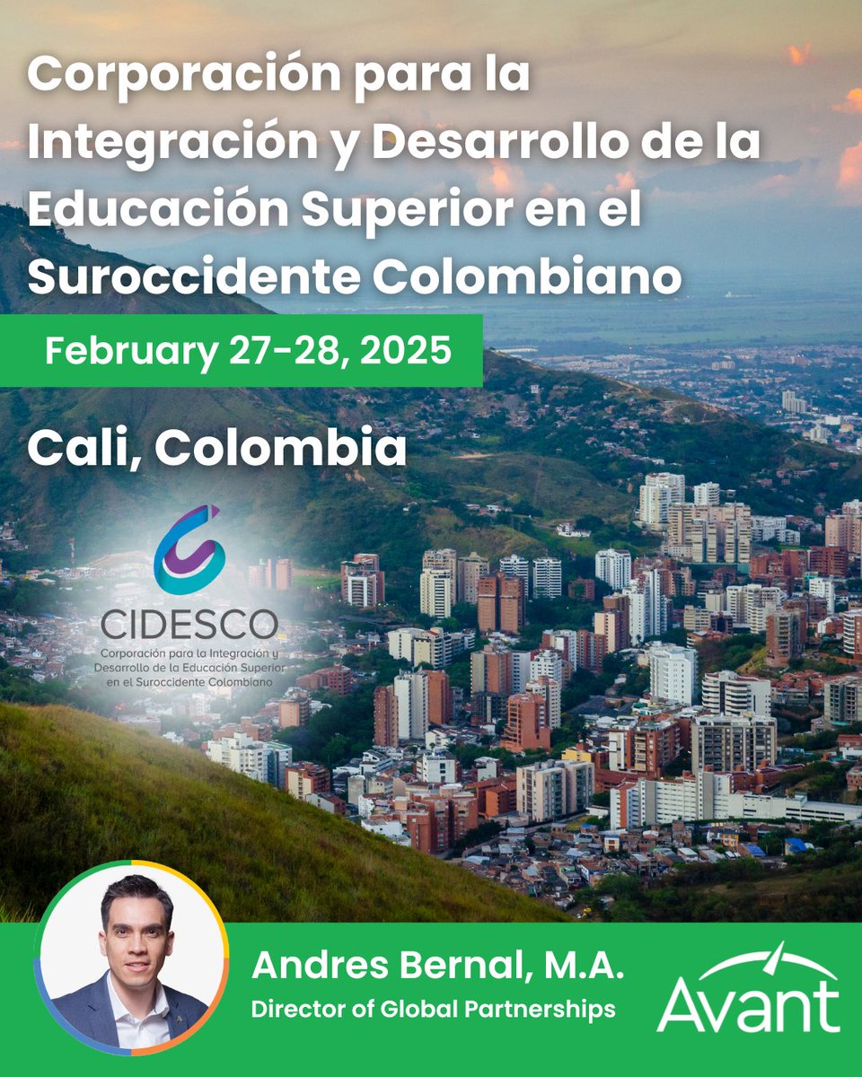 Avant Assessment (@avantassessment) on Twitter photo Avant Director of Global Partnerships, Andres Bernal, will present at CIDESCO in Cali, Colombia, on Feb 27-28. He will showcase Avant’s language assessments, professional learning, and introduce Mira, an AI-powered platform breaking language barriers. Learn more at <a href="/CCidesco/">Corporación CIDESCO</a>! Avant Director of Global Partnerships, Andres Bernal, will present at CIDESCO in Cali, Colombia, on Feb 27-28. He will showcase Avant’s language assessments, professional learning, and introduce Mira, an AI-powered platform breaking language barriers. Learn more at <a href="/CCidesco/">Corporación CIDESCO</a>!