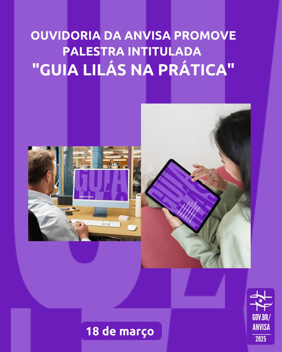 anvisa_oficial's tweet image. A Ouvidoria da Anvisa irá promover uma palestra com o tema "Guia Lilás na Prática", com a ouvidora-geral da União, Ariana Frances. A atividade será realizada no dia 18 de março, no auditório da sede da Anvisa.

Mais informações em gov.br/anvisa/pt-br/a…

#anvisa #ouvidoria