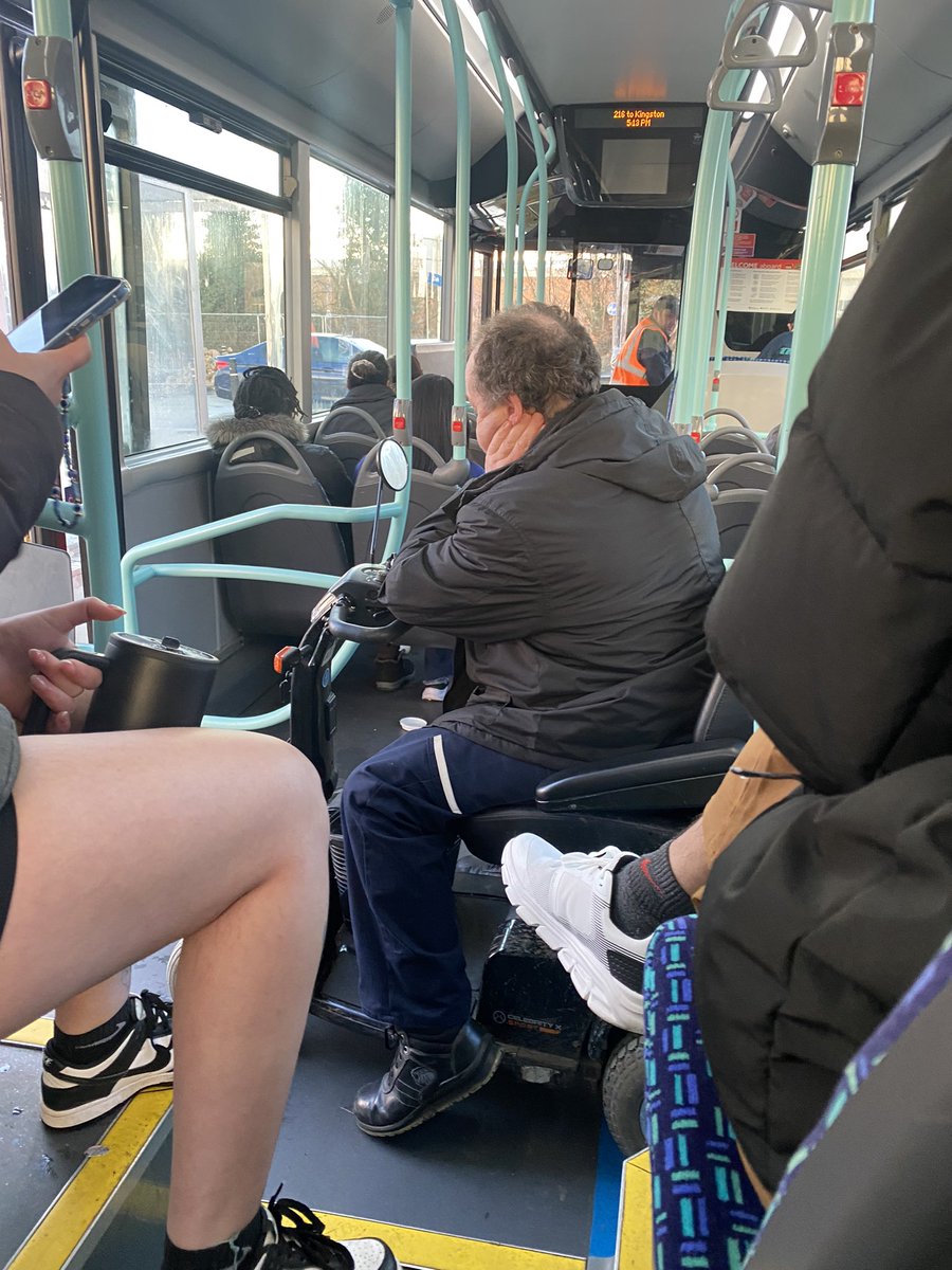 Mobile scooter/wheelchair user left waiting 10+ minutes to exit the 216 bus while the drivers changed over and forgot about him and then had to reverse and realign as the bus wasn’t close enough to the pavement. Shameful  <a href="/TfL/">TfL</a>