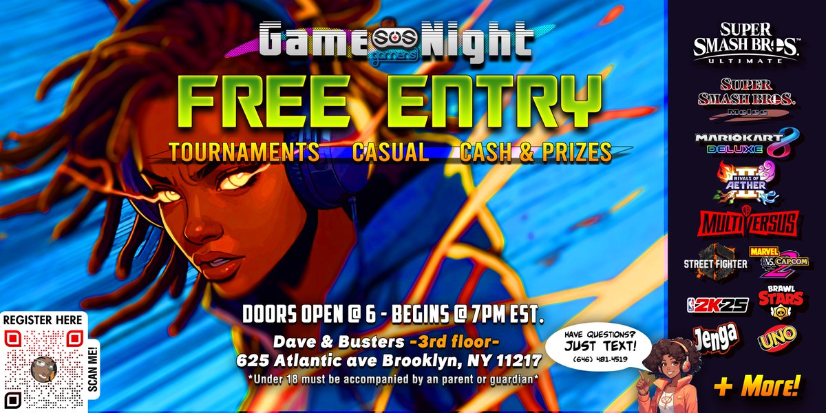 SOSGamersInc's tweet photo. Dont forget to come through have fun, eat, drink and play! #SmashBros #free #MarioKartTour #StreetFighter6 #StreetFighter #nba2k25 https://t.co/AeftNJdXHO