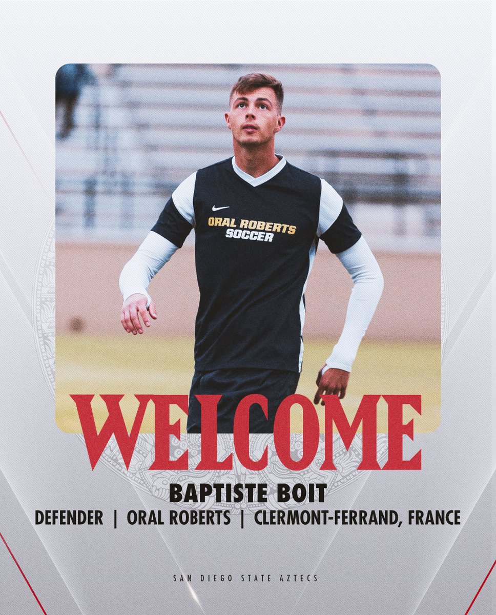 San Diego State Men's Soccer (@aztecmsoccer) on Twitter photo Welcome to the Aztec Family!
“Baptiste is a two-time All-Summit League performer, a very reliable defender in 1v1 situations and an absolute monster in the air. He can play either side at CB and is very composed passing out of the back to help start our attacks.” <a href="/coachhops1/">Ryan Hopkins</a> Welcome to the Aztec Family!
“Baptiste is a two-time All-Summit League performer, a very reliable defender in 1v1 situations and an absolute monster in the air. He can play either side at CB and is very composed passing out of the back to help start our attacks.” <a href="/coachhops1/">Ryan Hopkins</a>