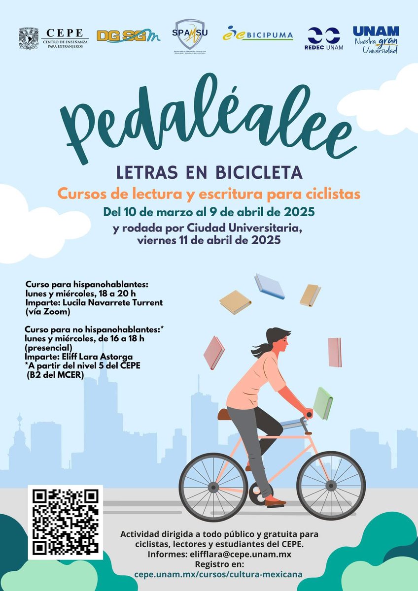 Otra vez, a rodar, escribir y leer. Taller gratuito! Corran la voz
8 sesiones virtuales y 2 presenciales (1 deriva y 1 rodada por proyecto Bicipuma) Arre