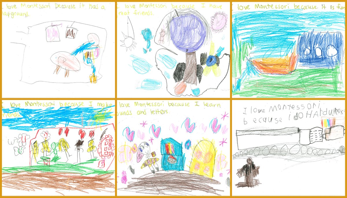 In celebration of Montessori Ed Week, Ms. Kain's Ss drew pictures of what they love most about Montessori #APSisAwesome #MontessoriEducationWeek <a href="/VMontessoriA/">Virginia Montessori Association</a> <a href="/APS_EarlyChild/">APS Office of Early Childhood</a>