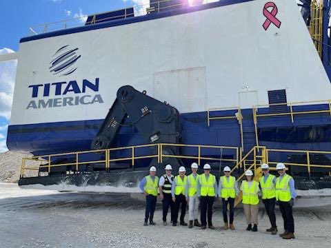 TitanAmerica's tweet photo. It's always a special day when senior executives from our parent company Titan Cement International visit us. Here is our dragline excavator we call La Pinta at our Pennsuco Cement site, the largest cement plant in FL. #MaterialsForLife #TitanAmerica #Cement #Concrete https://t.co/viffmk49Zh