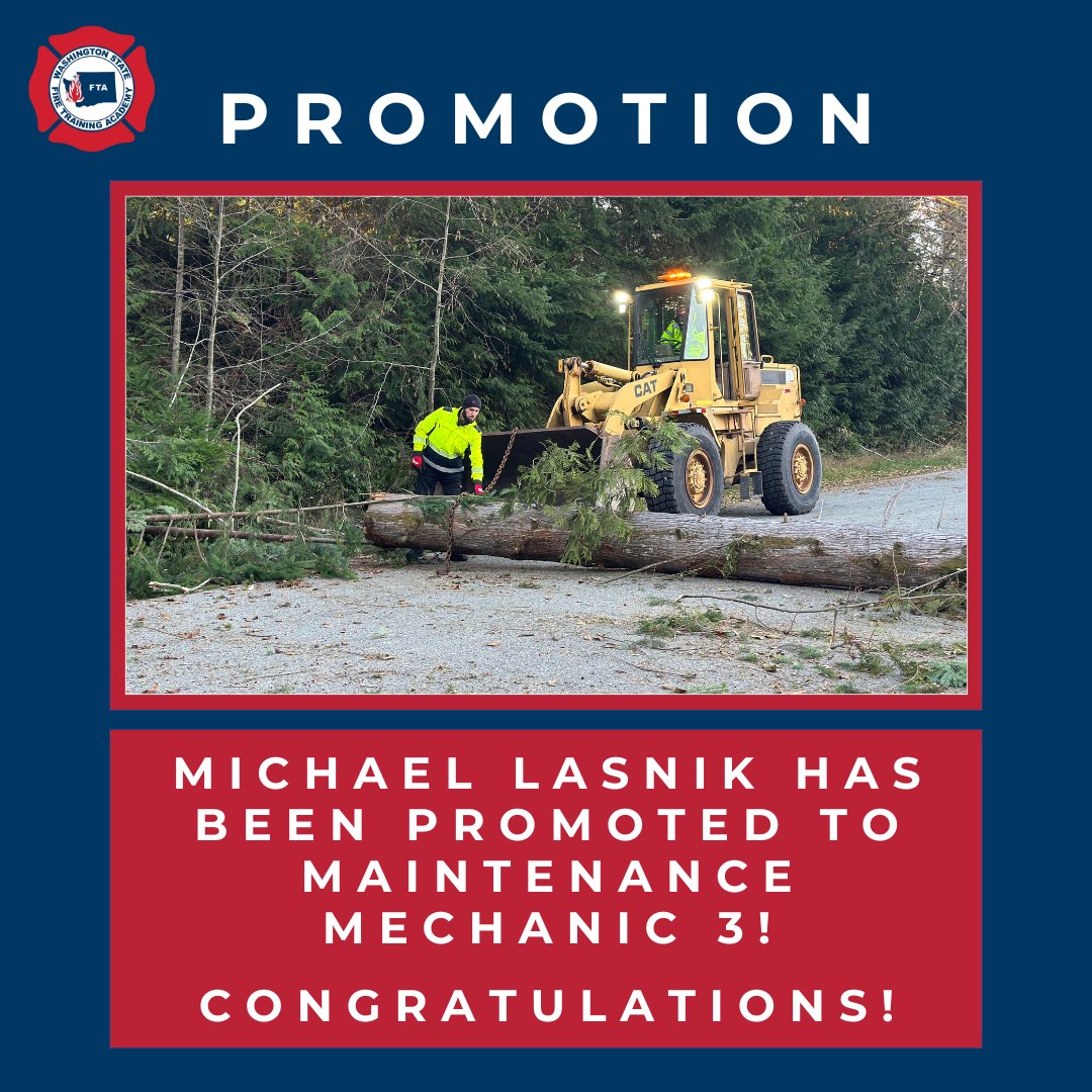 Congratulations to Michael Lasnik for being promoted to Maintenance Mechanic 3! #WAFTA #WAFireAcademy #Promotion