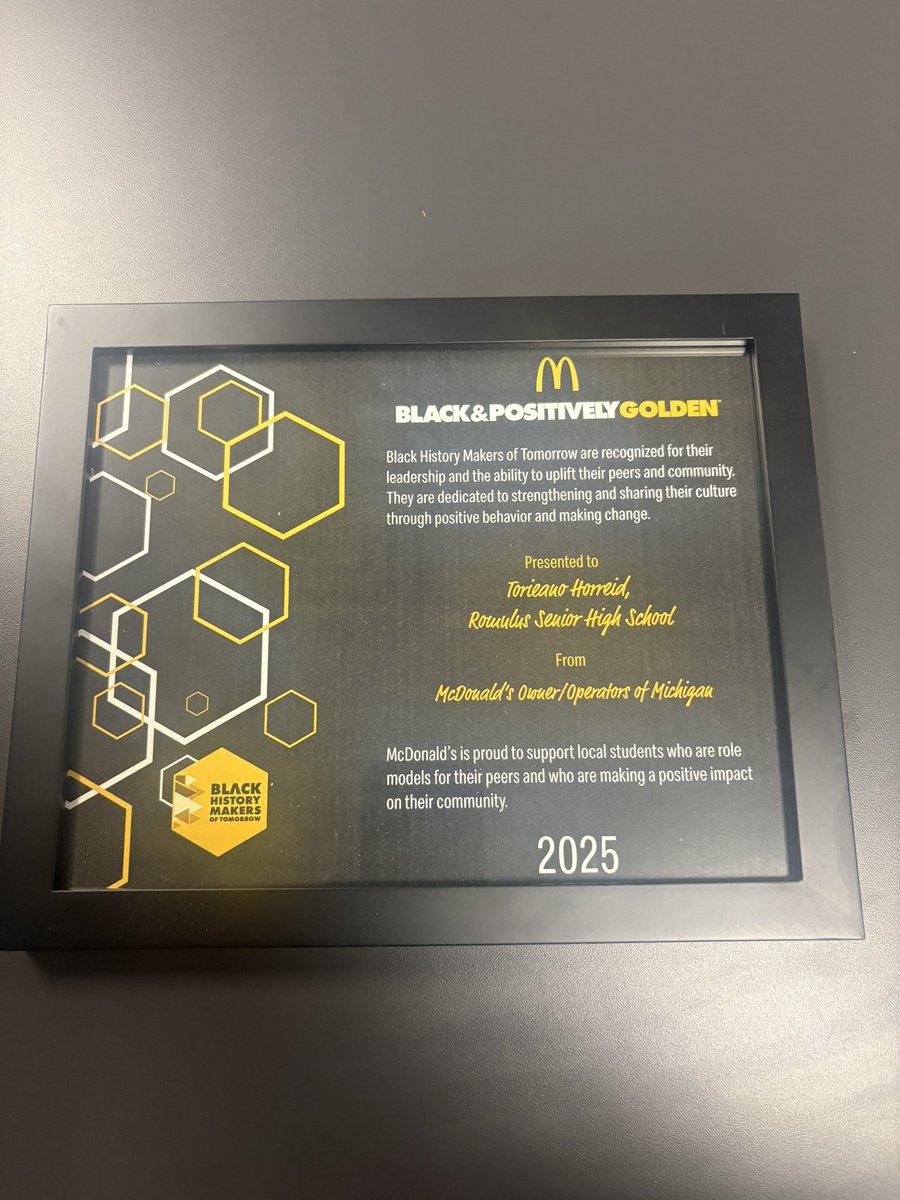 Thank you to the McDonald’s Owners/Operators of Michigan for awarding Toriano Herrod Jr with the Black History Scholarship. 
Toriano is a 6’3-DE-C/O 2025 who will be continuing his education and football career at Alma College.