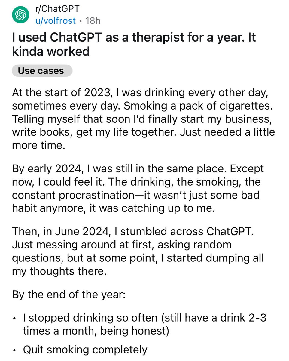 venturetwins's tweet image. As I have been telling you guys…AI therapy works!