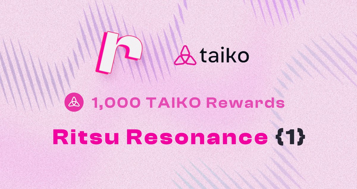 Ritsu ๐ฅ Swap on Taiko (@ritsuprotocol) on Twitter photo Ritsu Resonance campaign on <a href="/taikoxyz/">Taiko.eth ๐ฅ</a> ๐ฅ๐ฅ
Tune in to the vibrant Taiko #DeFi ecosystem with Ritsu #DEX
Ritsu Resonance invites you to experience the smooth symphony of seamless swaps and earn TAIKO w easy tasks
1,000 $TAIKO rewards in chapter {1} ๐
app.galxe.com/quest/RtnAiBTyโฆ Ritsu Resonance campaign on <a href="/taikoxyz/">Taiko.eth ๐ฅ</a> ๐ฅ๐ฅ
Tune in to the vibrant Taiko #DeFi ecosystem with Ritsu #DEX
Ritsu Resonance invites you to experience the smooth symphony of seamless swaps and earn TAIKO w easy tasks
1,000 $TAIKO rewards in chapter {1} ๐
app.galxe.com/quest/RtnAiBTyโฆ