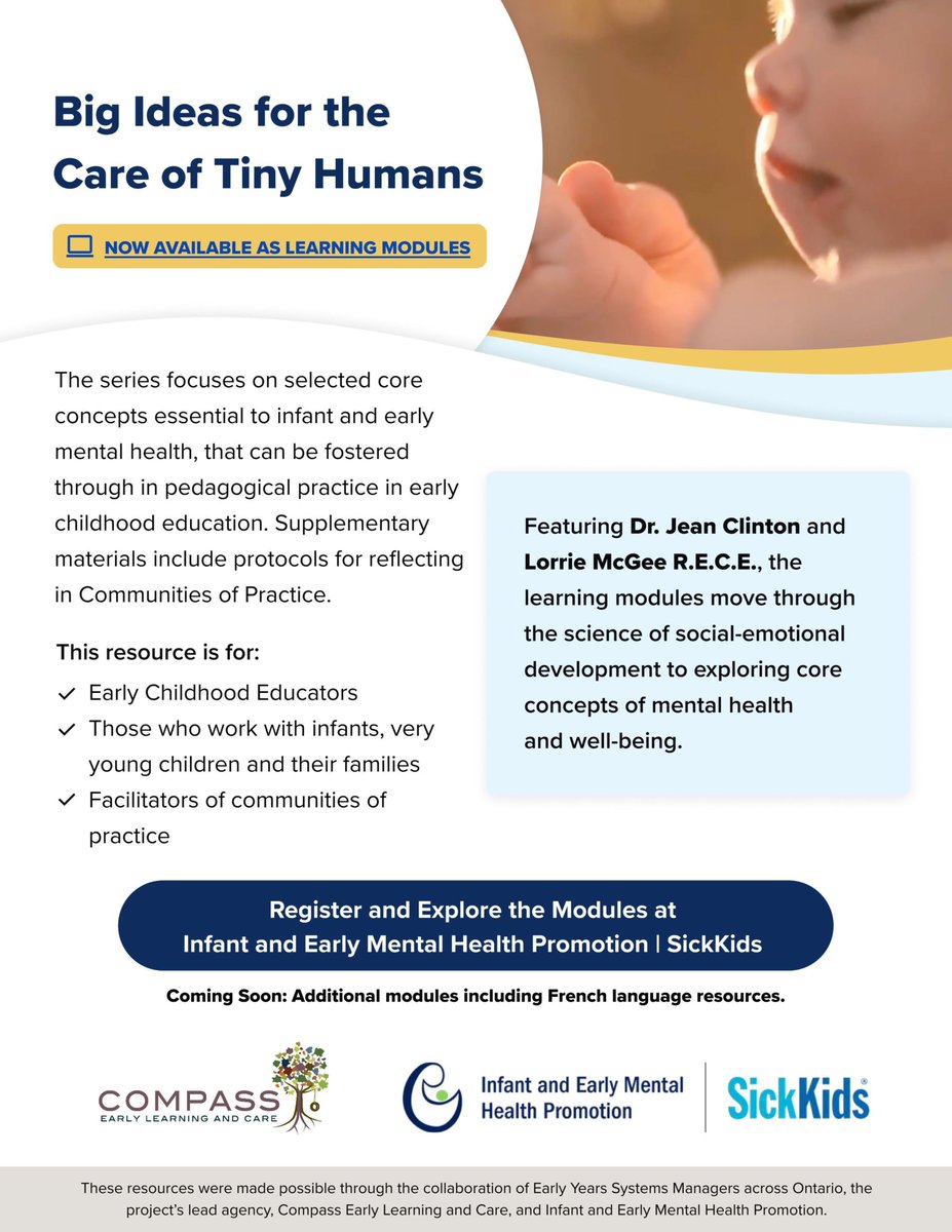 Early childhood educators play a vital role in shaping young minds—and their mental health. This five-module video series, featuring Dr.Jean Clinton and Lorrie McGee Baird, dives into the science of social-emotional development and more!

iemhp.ca/student/MyCour…