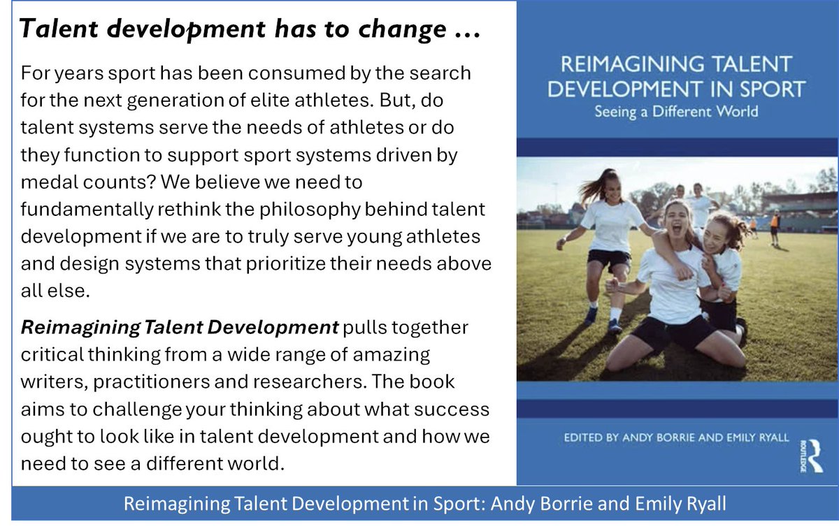 Andy Borrie (@andyborrie) on Twitter photo Our new book Reimagining Talent Development in Sport brings together some radical ideas about the need to re-think talent development. We need to build a world in which the holistic development of the young person is at the heart of all talent systems. <a href="/emilyryall/">Emily Ryall</a> Our new book Reimagining Talent Development in Sport brings together some radical ideas about the need to re-think talent development. We need to build a world in which the holistic development of the young person is at the heart of all talent systems. <a href="/emilyryall/">Emily Ryall</a>