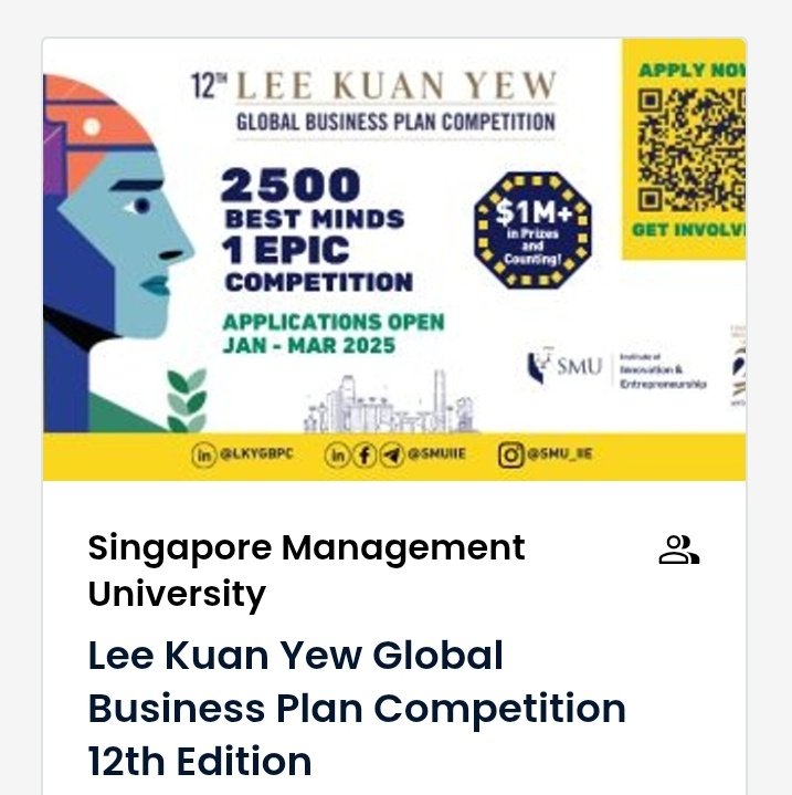 ajit_pawara12's tweet image. I have applied to Lee Kuan Yew Global Business Plan Competition 12th Edition powered by @agorize! lkygbpc.agorize.com/en/challenges/…