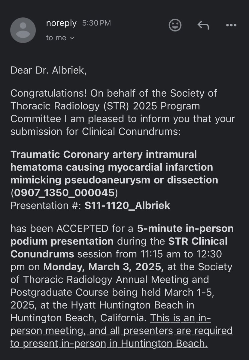 Happy to be chosen to present our case at the largest thoracic radiology meeting in the world. 

Coming back to Los Angeles, but this time for a different reason.

سعيد بإختيار بحثنا لتقديمه في اكبر مؤتمر لأشعة الصدر بالعالم.