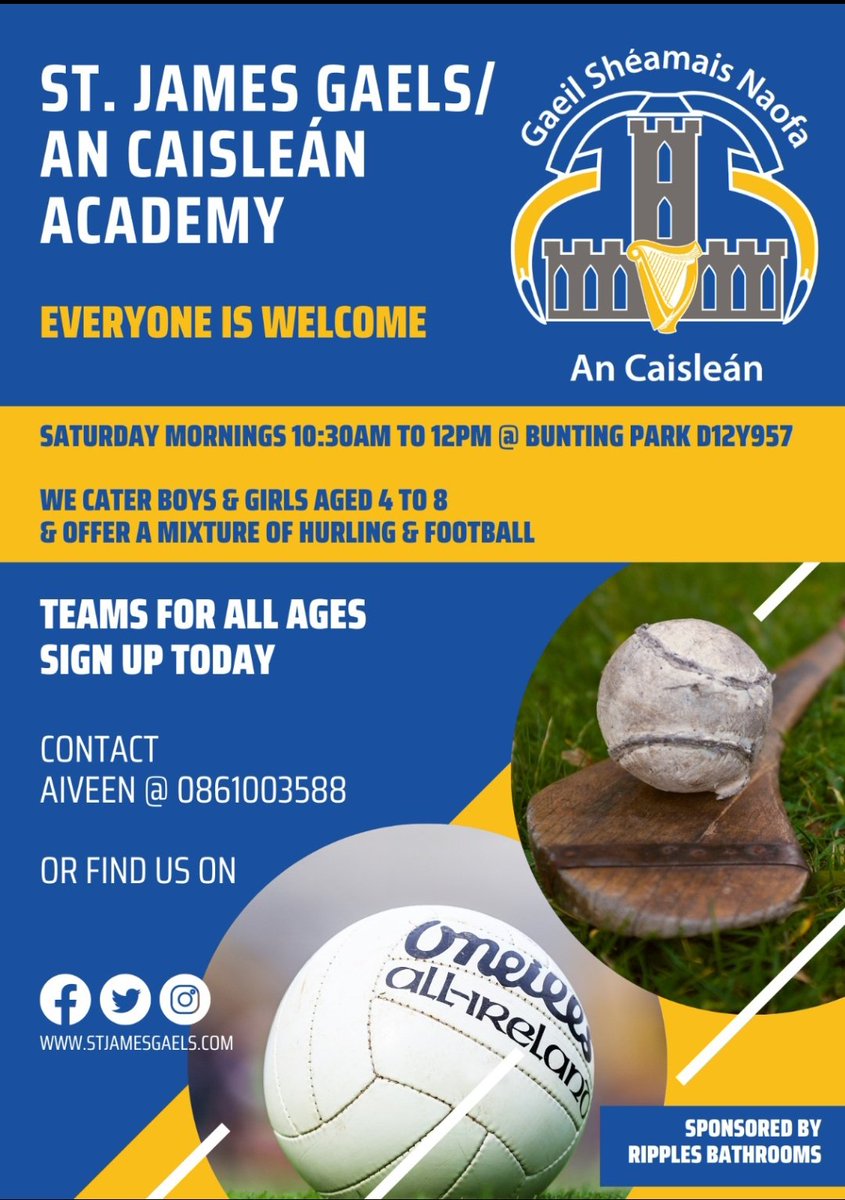 St James Gaels/An Caisleán (@stjamesgaels) on Twitter photo Great stuff <a href="/ColmRiddell/">Colm Riddell</a> to continue your skills come along Saturday morning to bunting road @ 1030
Team for all ages boys and girls from 4 years old
#yourlocalclub
#gaelsrising
#clubisfamily
<a href="/assumptionJNS/">Assumption Junior National School</a> <a href="/DublinGAACoach/">Dublin GAA Coaching & Games Development</a> <a href="/dublinladiesg/">DublinLGFA</a> Great stuff <a href="/ColmRiddell/">Colm Riddell</a> to continue your skills come along Saturday morning to bunting road @ 1030
Team for all ages boys and girls from 4 years old
#yourlocalclub
#gaelsrising
#clubisfamily
<a href="/assumptionJNS/">Assumption Junior National School</a> <a href="/DublinGAACoach/">Dublin GAA Coaching & Games Development</a> <a href="/dublinladiesg/">DublinLGFA</a>