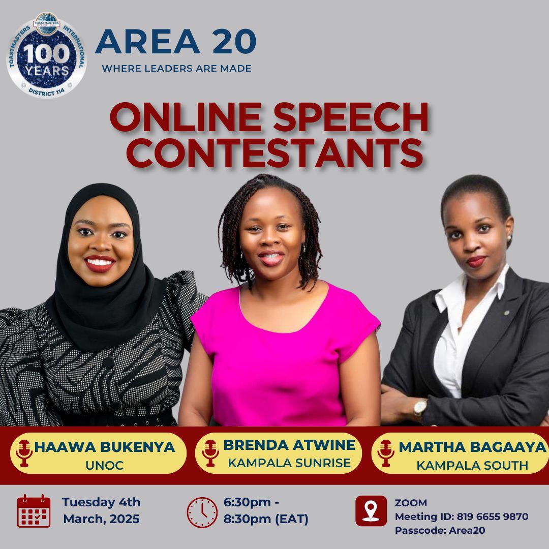 🎙️Join us for an electrifying showcase of eloquence, confidence, and teamwork at this year’s Area 20 Online Speech Contest! 🔥