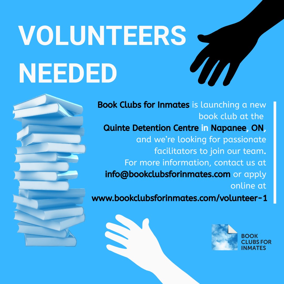 If you live in the Napanee, Ontario area and are interested, apply online at: bookclubsforinmates.com/volunteer-1