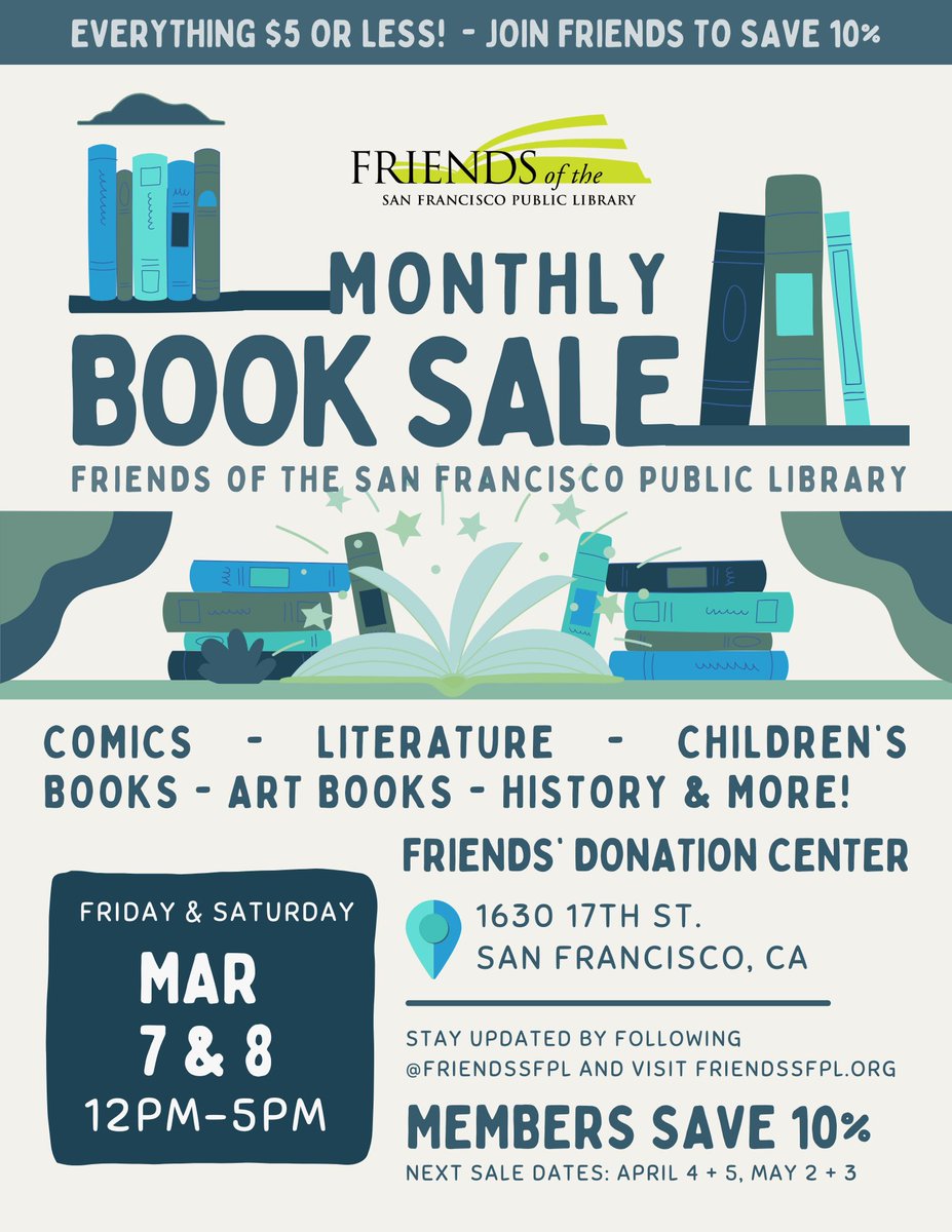 Calling all book lovers! 📚 Don't miss the highly anticipated Monthly Book Sale at our Donation Center on March 7th &amp; 8th! 1630 17th St. SF. 🤩 Comics, children's books, art, history - we have it all! Join us between 12-5 PM 🤗