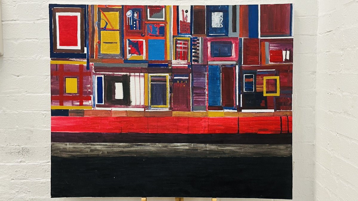 eyeshow1's tweet photo. CITY STREET STACK

2025
Acrylic on Canvas

'City Street Stack' continues the theme of abstract architecture; golds, bright reds, deep blues, and lamp blacks fit into an improvised construction, an exploration of imaginary architectures and spaces. Constructions series ➡️ website https://t.co/d9uchkDwKi
