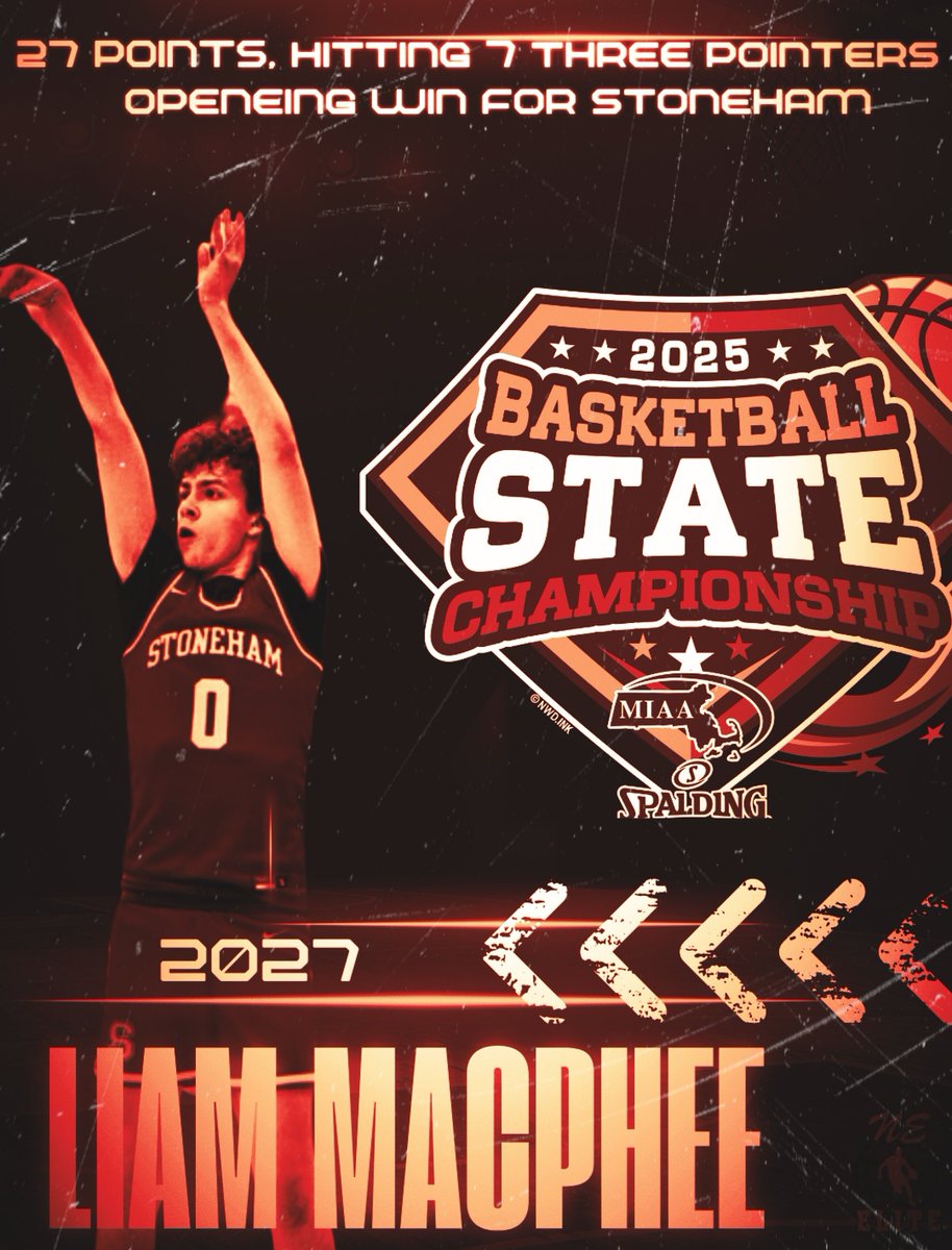 2027’s Liam Macphee (<a href="/MacPheeLiam1/">Liam MacPhee</a>) from Stoneham HS ties school record, hitting 7 three pointers, scoring 27 points in opening state tournament victory