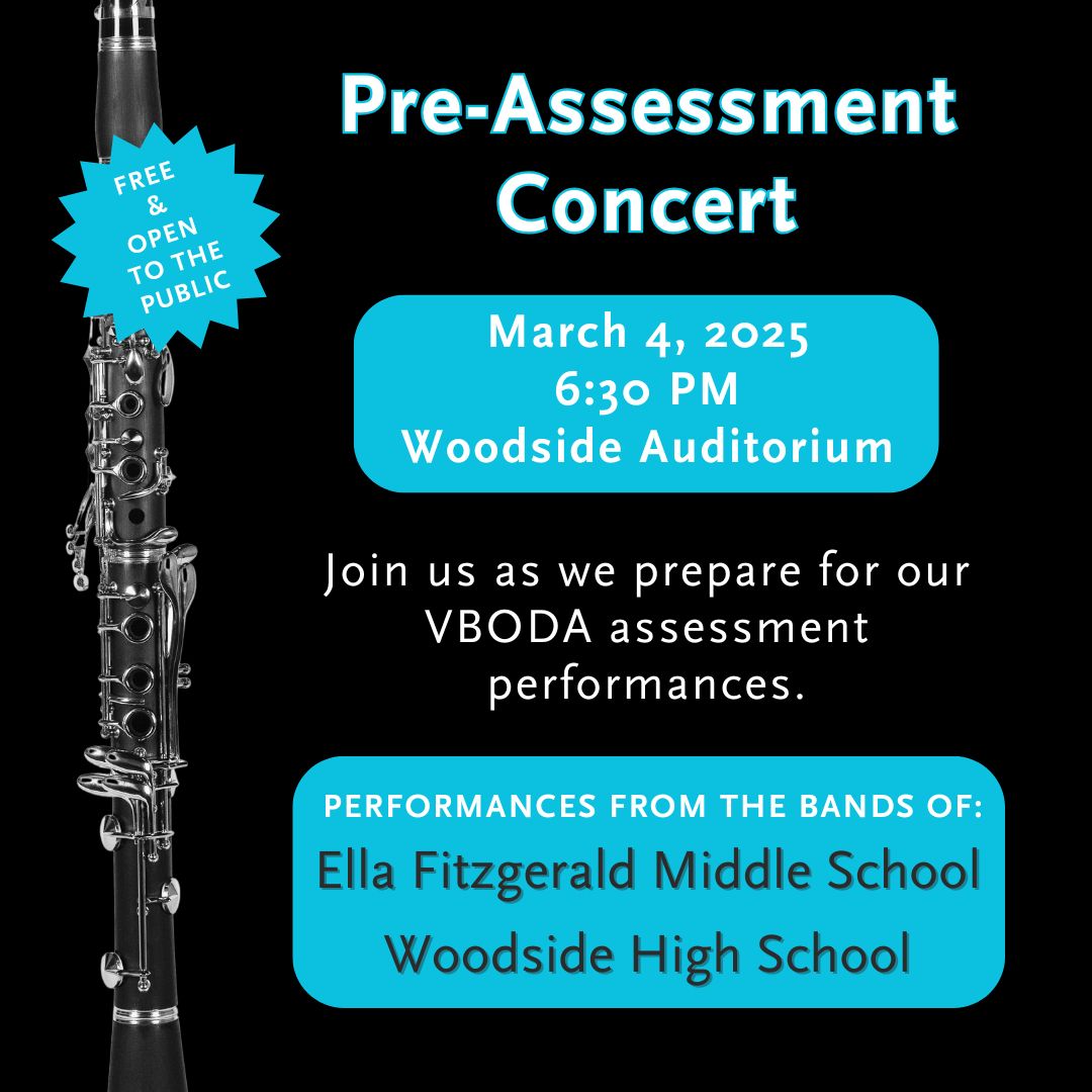 Woodside_Band's tweet image. Our students have been working hard and are ready to share their Pre-Assessment concert! Join us as the Woodside and Ella Fitzgerald Bands perform their assessment programs!
@nnpsarts

#vboda
#preassessment
#NNPSARTS