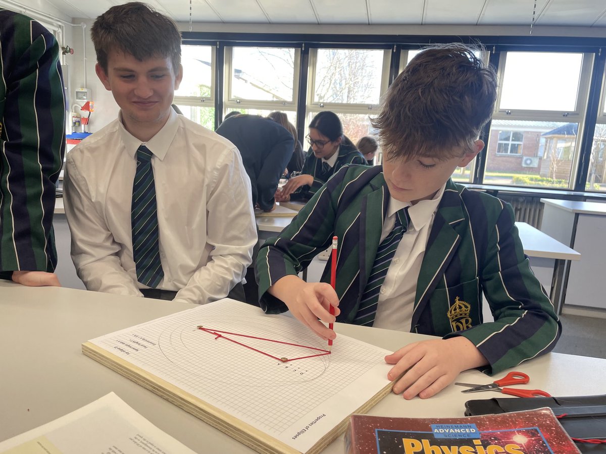Fourth year physicists constructing ellipses to model the orbit of a comet around the Sun