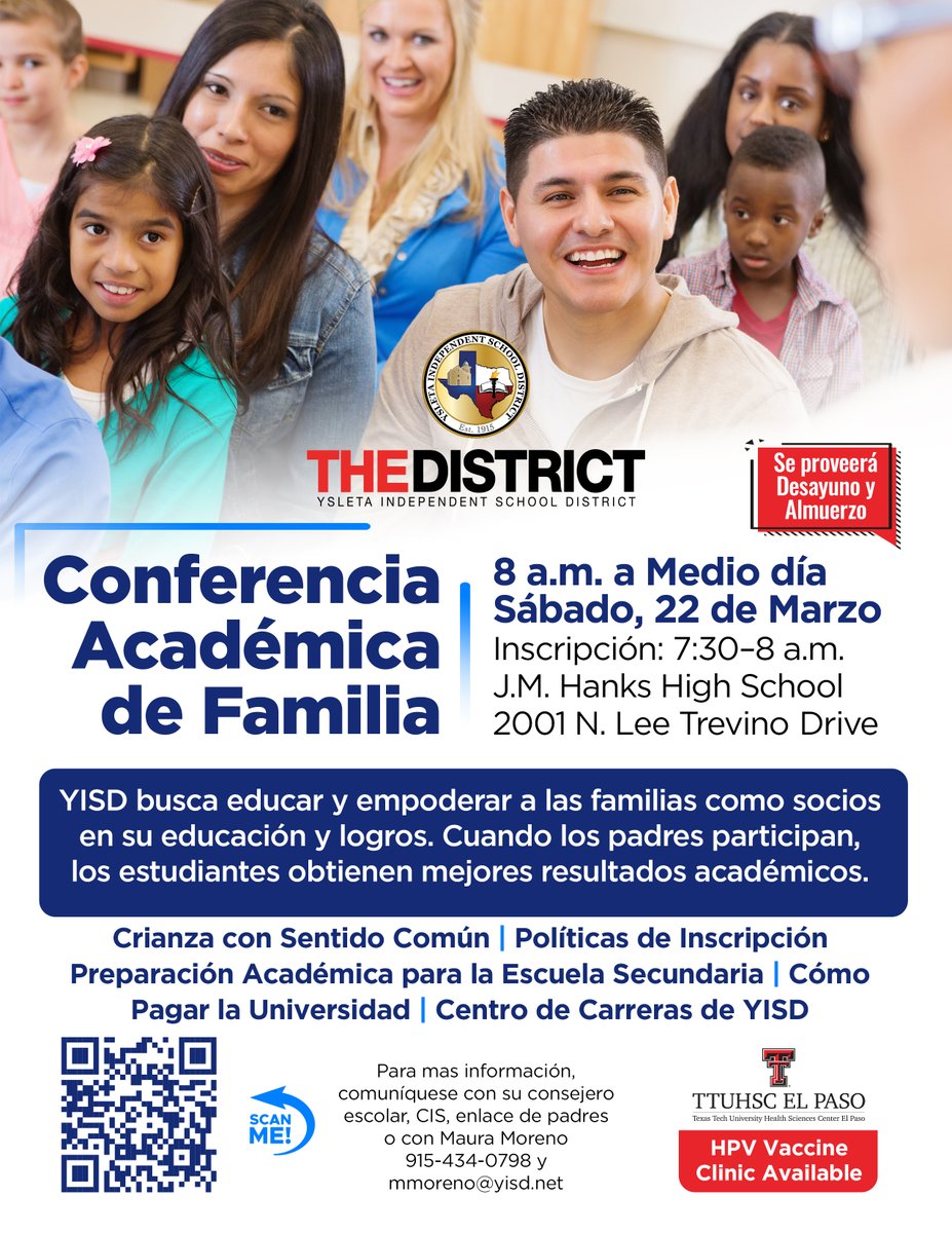 😎Boost your family's future? Come to our Family Academic Conference on March 22, 8 a.m. at Hanks HS! Set up YOUR child for success with sessions that include common-sense parenting, paying for college &amp; more! Breakfast &amp; lunch included!🥞🍽️ Register now: bit.ly/4hJw9HE