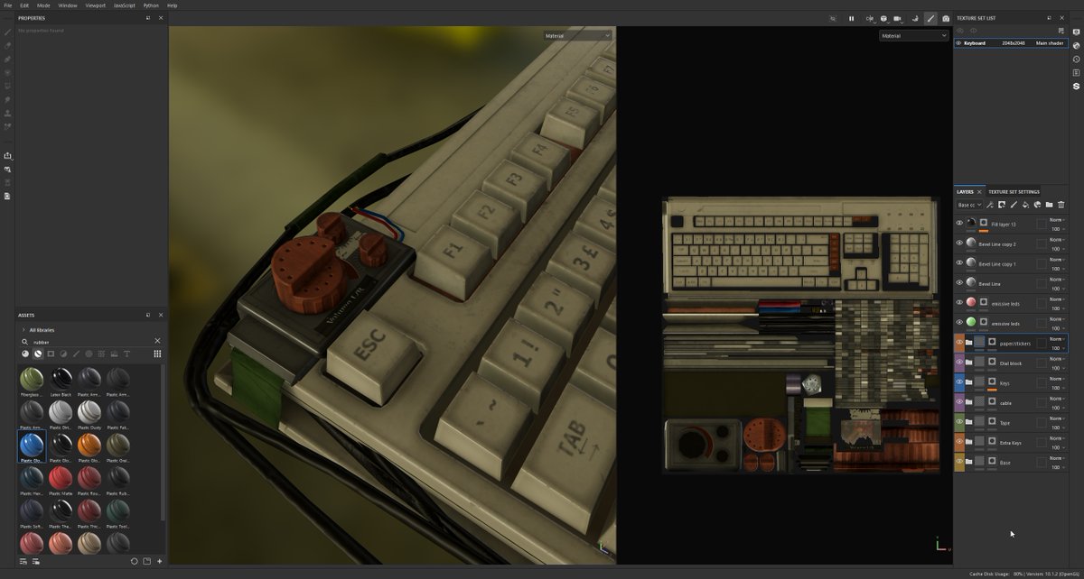 Tonight and yesterday I had a couple of hours to work on the texturing. This is the keyboard so far. I’m not sure if something is missing, maybe it needs more geometry or some extra sci-fi elements? Let’s see. (less than 4k tris btw).

#gameart #props