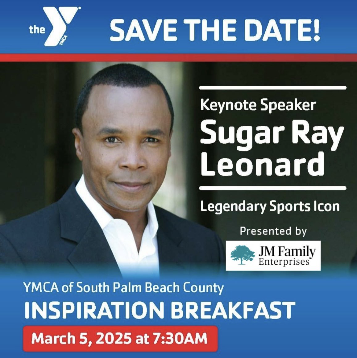 Don’t miss this knock out event! 🥊 Tix available for our Y’s’ Inspiration Breakfast with keynote speaker, Sugar Ray Leonard! Visit:
ymcaspbc.org/inspirationbre…