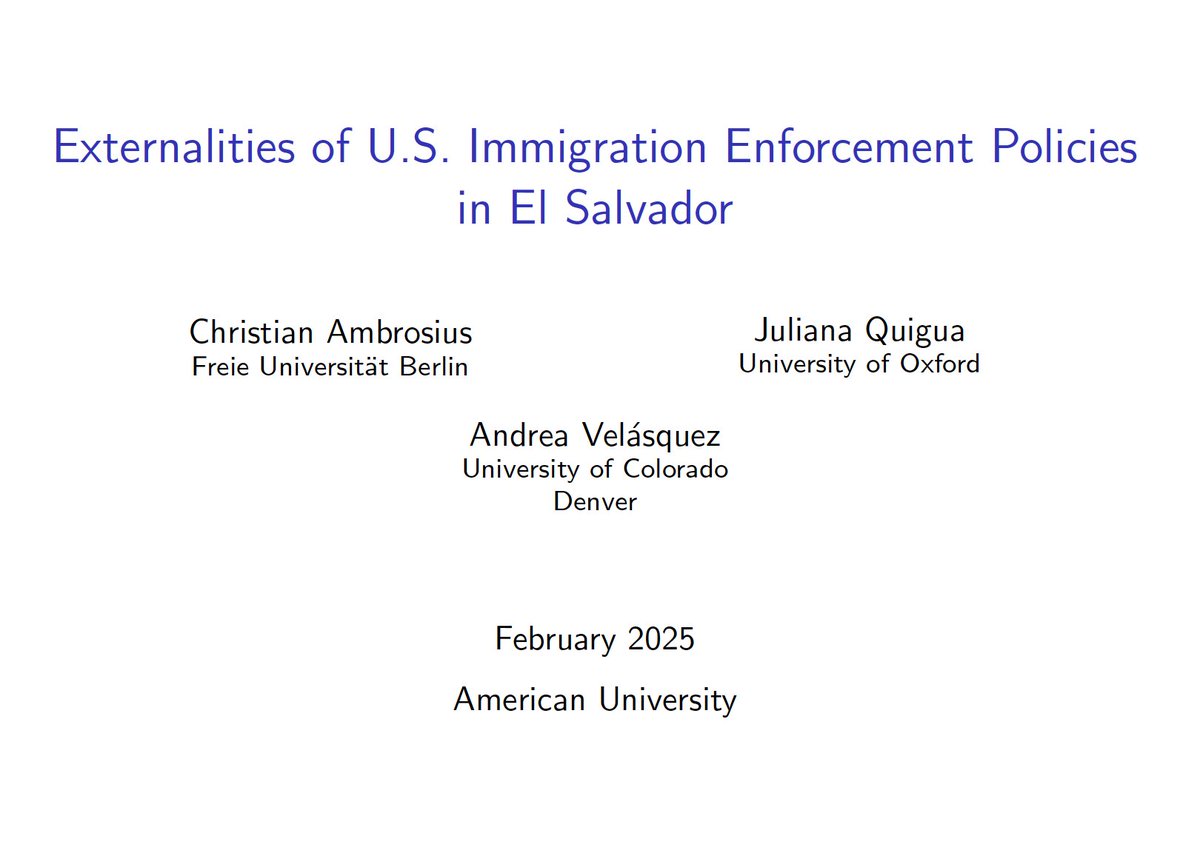 Andrea Velasquez (@a_velasquezg) on Twitter photo Thank you, <a href="/mecaballero14/">Maria Esther Caballero</a>, for the invitation to present my work with @chrambrosio and <a href="/juliana_quigua1/">Juliana Quigua</a> on the effects of U.S. immigration enforcement policies in El Salvador at <a href="/AmericanU/">American University</a>. Your work has been a great inspiration to us. Working paper coming soon! #EconTwitter Thank you, <a href="/mecaballero14/">Maria Esther Caballero</a>, for the invitation to present my work with @chrambrosio and <a href="/juliana_quigua1/">Juliana Quigua</a> on the effects of U.S. immigration enforcement policies in El Salvador at <a href="/AmericanU/">American University</a>. Your work has been a great inspiration to us. Working paper coming soon! #EconTwitter