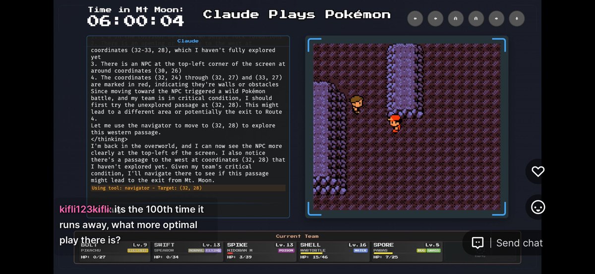 Claude is going to have nightmares about Mt. Moon 😭😂 6hrs in Mt. Moon is rough, but it’s still both impressive and funny to watch it wander around and battle

Link: twitch.tv/claudeplayspok…