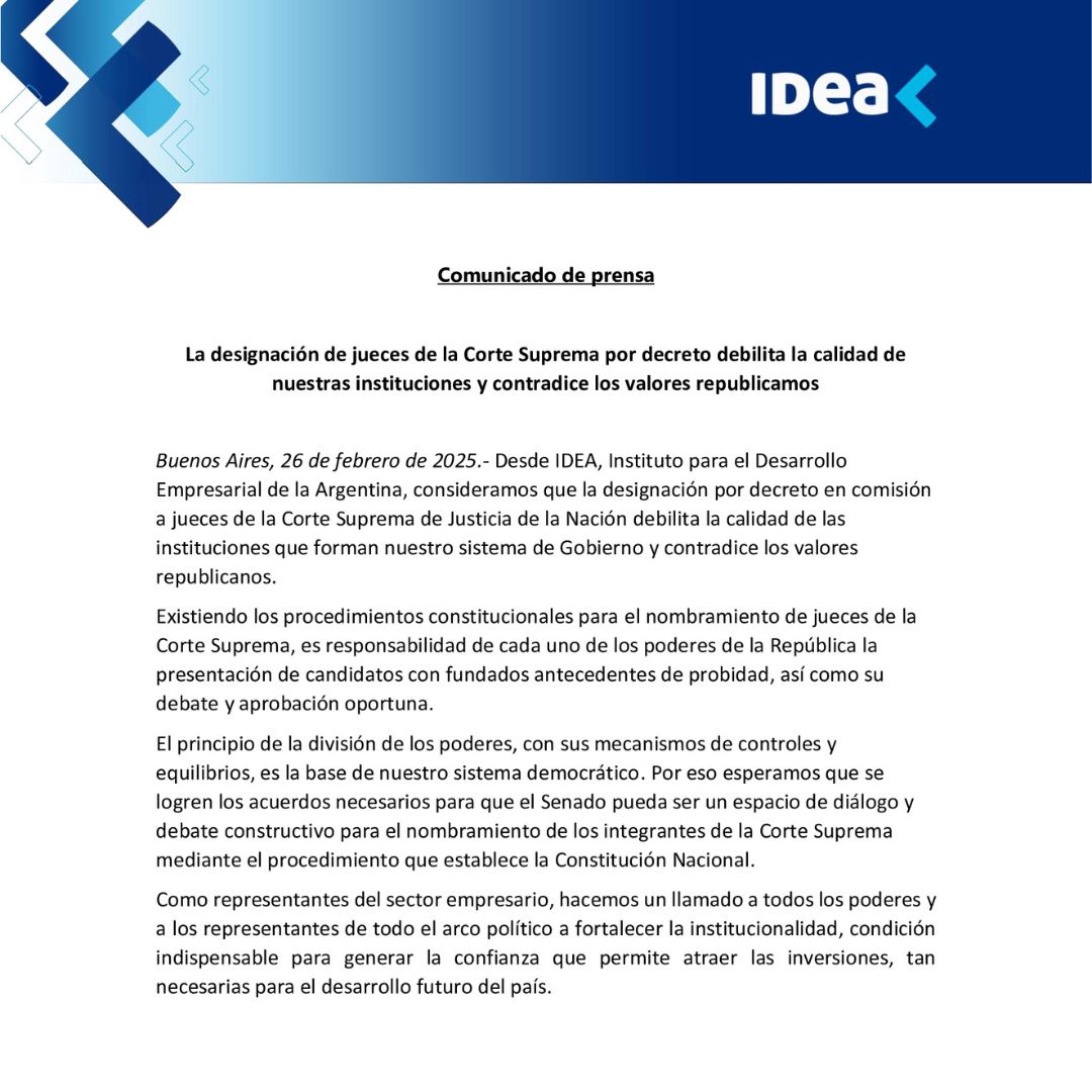 IDEA (@idea_arg) on Twitter photo IDEA manifiesta su postura ante la designación de jueces de la Corte Suprema de Justicia. bit.ly/4h2aY2C IDEA manifiesta su postura ante la designación de jueces de la Corte Suprema de Justicia. bit.ly/4h2aY2C