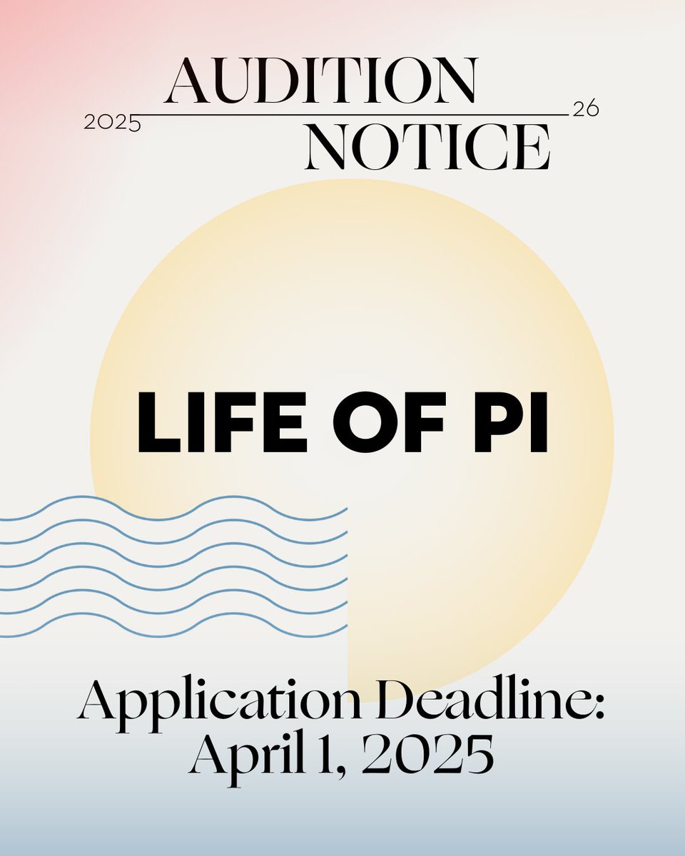 📣Audition applications are OPEN for Life of Pi! 📣

We are now accepting applications for Life of Pi until April 1st! Visit RoyalMTC.ca/Artists/Audtio… for more information.

#theatre #royalmtc #audition #auditionnotice