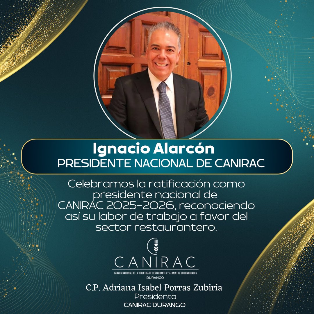 Canirac Durango (@caniracdgo) on Twitter photo Felicitaciones por su ratificación como presidente de <a href="/canirac/">CANIRAC NACIONAL</a> , Ignacio Alarcón y todo nuestro reconocimiento y apoyo a favor del sector restaurantero. 👏🏻
#Dgo #Presidente #Restaurantero Felicitaciones por su ratificación como presidente de <a href="/canirac/">CANIRAC NACIONAL</a> , Ignacio Alarcón y todo nuestro reconocimiento y apoyo a favor del sector restaurantero. 👏🏻
#Dgo #Presidente #Restaurantero