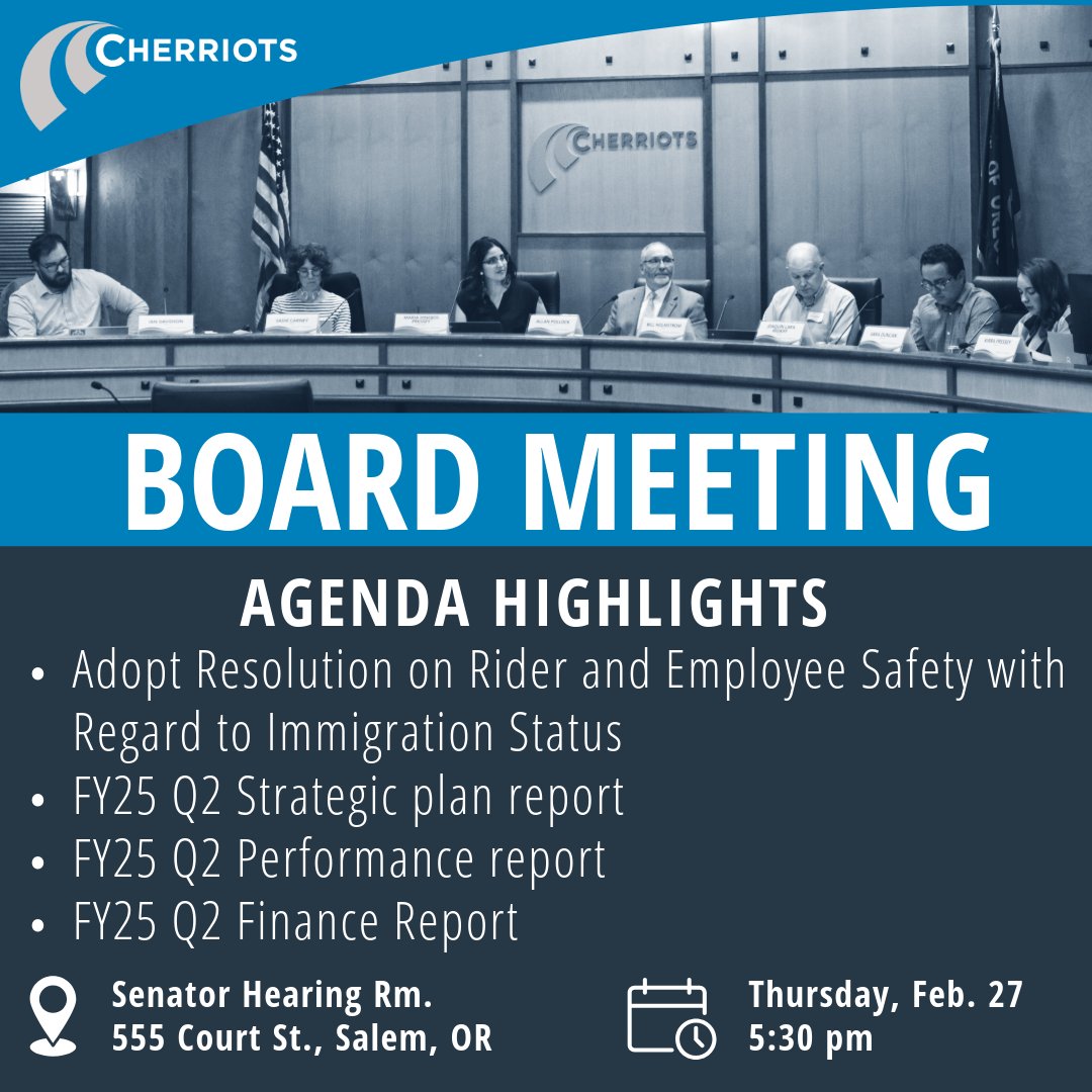 What's being talked about on Thursday night?

Agenda highlights:
-Adoption of several resolutions, including Resolution 2025-02 on Rider and Employee Safety with Regard to Immigration Status.
-Several informational reports, including the FY25 Q2 Performance report.

📲For