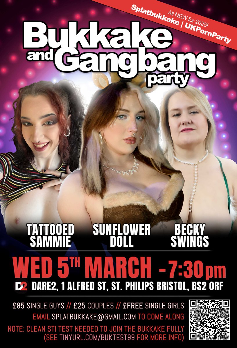 Splatbukkake.xxx (@splatbukkake) on Twitter photo Coming next week, another cracking night!
* Wed 5th March
* 7:30pm at <a href="/daretoclub/">Dare to Club NSFW 🔞</a> Bristol
* ft. <a href="/Sunfl0werDoll/">Sunflower ❀</a> <a href="/TattooedSammie/">TattooedSammie</a> & <a href="/Mistress_Rebeca/">🔥🔥Becky Swings / Mistress Rebeca 🔥🔥</a> (NEW) 💕
🔗blog.ukxxxpass.xxx/events/march-b…
email to book in 📧 splatbukkake@gmail.com
or get ticket online 🎟️ hdfst.uk/secret/wt9azbc… Coming next week, another cracking night!
* Wed 5th March
* 7:30pm at <a href="/daretoclub/">Dare to Club NSFW 🔞</a> Bristol
* ft. <a href="/Sunfl0werDoll/">Sunflower ❀</a> <a href="/TattooedSammie/">TattooedSammie</a> & <a href="/Mistress_Rebeca/">🔥🔥Becky Swings / Mistress Rebeca 🔥🔥</a> (NEW) 💕
🔗blog.ukxxxpass.xxx/events/march-b…
email to book in 📧 splatbukkake@gmail.com
or get ticket online 🎟️ hdfst.uk/secret/wt9azbc…
