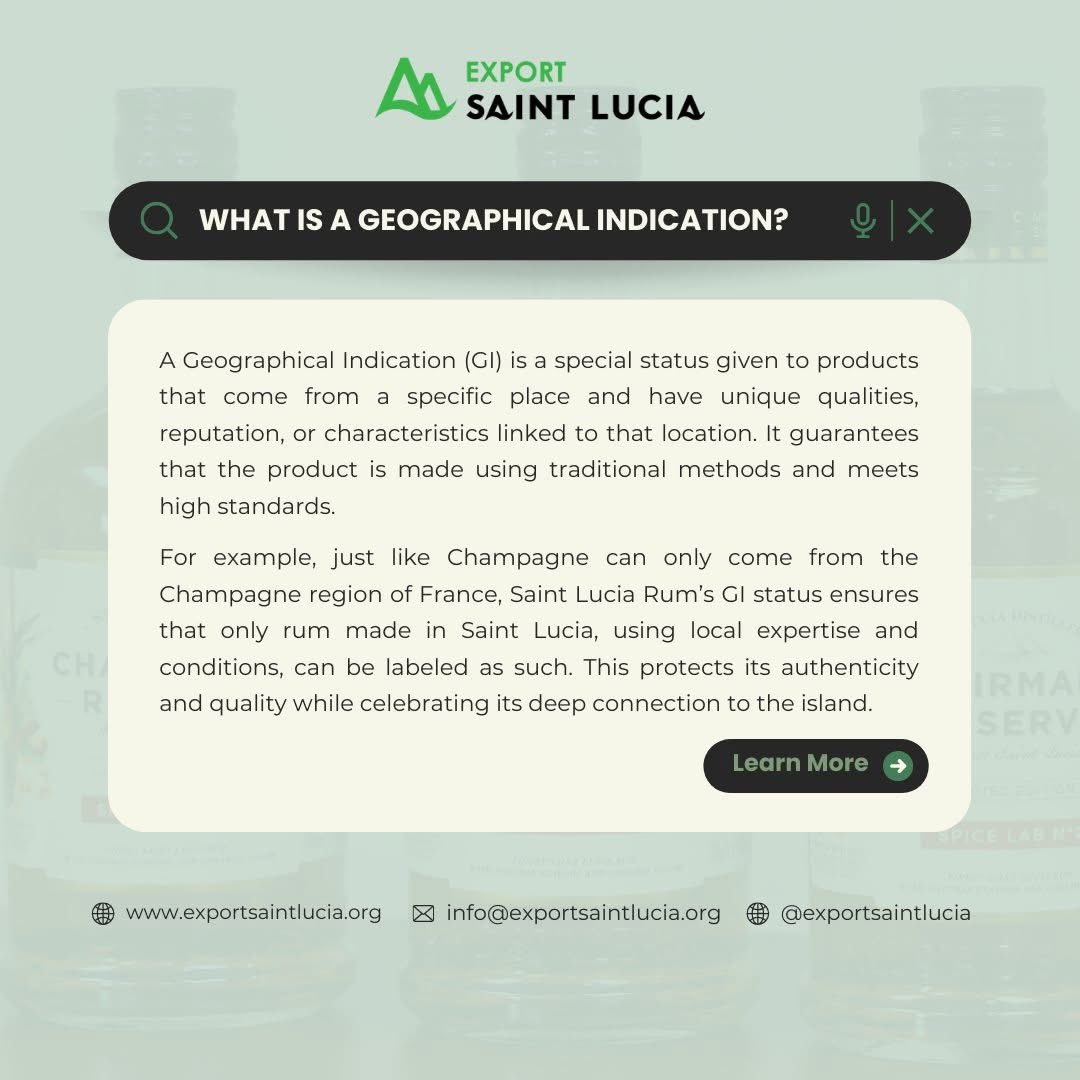 ExportStLucia's tweet image. ‘Saint Lucia Rum’ is now a protected geographical indication (PGI)! But what does that actually mean? 🤔 It guarantees that every drop of Saint Lucia Rum is authentically crafted on the island, meeting strict quality standards and preserving its rich heritage.