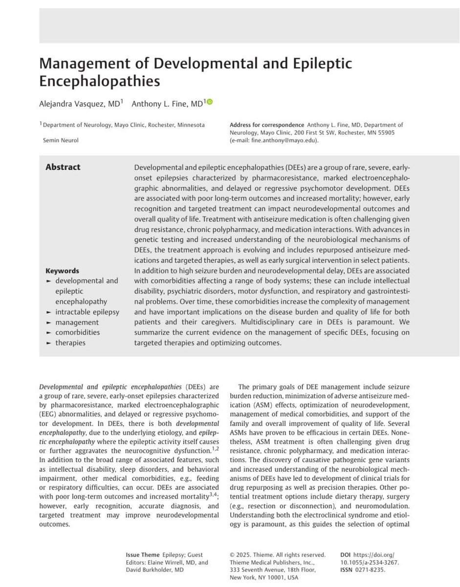 Alejandra Vasquez, MD (@alejavasquezmd) on Twitter photo Happy to share our most recent publication with Dr. Fine <a href="/MayoClinic/">Mayo Clinic</a> <a href="/MayoNeuroFellow/">Mayo Clinic Neurology Fellowships</a> on Management of DEEs. thieme-connect.de/media/sin/EFir… Happy to share our most recent publication with Dr. Fine <a href="/MayoClinic/">Mayo Clinic</a> <a href="/MayoNeuroFellow/">Mayo Clinic Neurology Fellowships</a> on Management of DEEs. thieme-connect.de/media/sin/EFir…