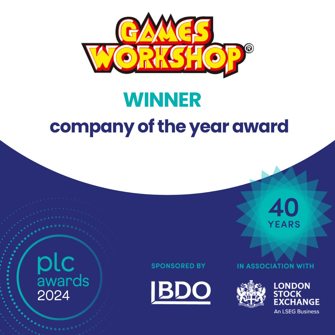 It's the big one... tonight's coveted Company of the Year Award, sponsored by berenberg goes to.. <a href="/GW_officialuk/">GamesWorkShop</a>! Well done to the whole team on this fantastic achievement #plcawards #winner #plcis40