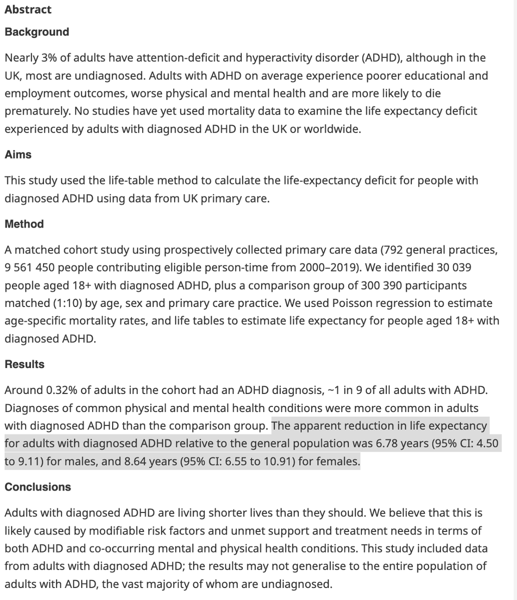 A new study links a diagnosis of ADHD to lifespan reductions of up to 10 years. Most people with disorders of aggression also qualify for a disorder of ADHD. This study reinforces the importance of treatment to help promote better and longer lives. cambridge.org/core/journals/…