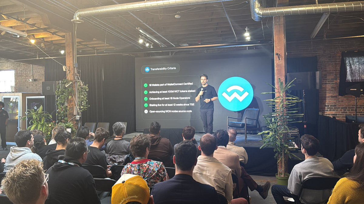 WalletConnect's tweet photo. Wen Transferability?! 

“We’ve hit a lot of the criteria for WCT Transferability, and now we’re going to work hard with our partners to open-source WCN nodes… transferability is coming!” - @pedrouid https://t.co/adcSiSeGX8