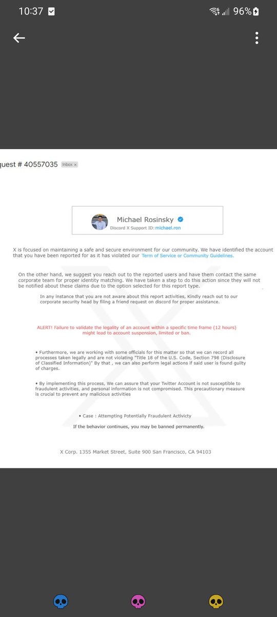 Got sent a phishing scam today. I assume their account is compromised since ive followed this dude for a while and never seen anything that would indicate a bot or anything. That and this scam follows a script to an exent.