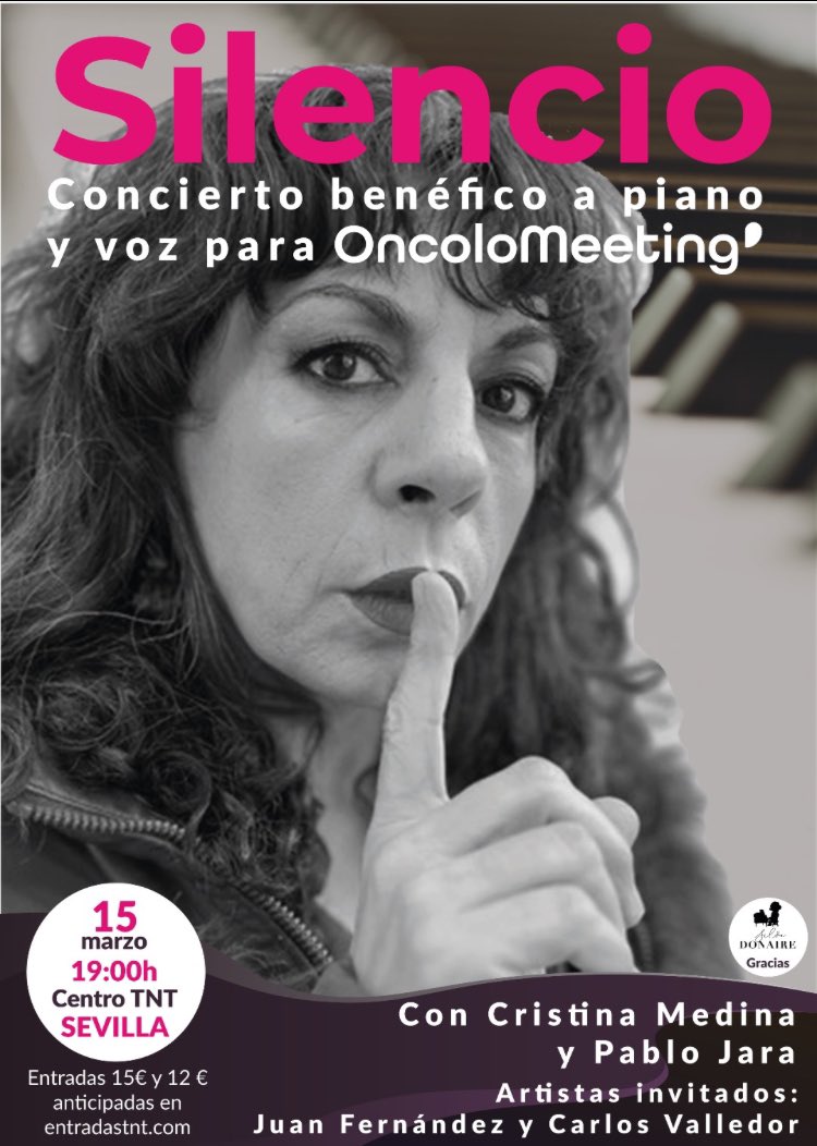 Concierto benéfico de <a href="/LaMedinaEs/">Cristina Medina</a> y <a href="/PabloJara/">Pablo Jara</a> 

#oncolomeeting 

🎫 ENTRADAS
entradastnt.com