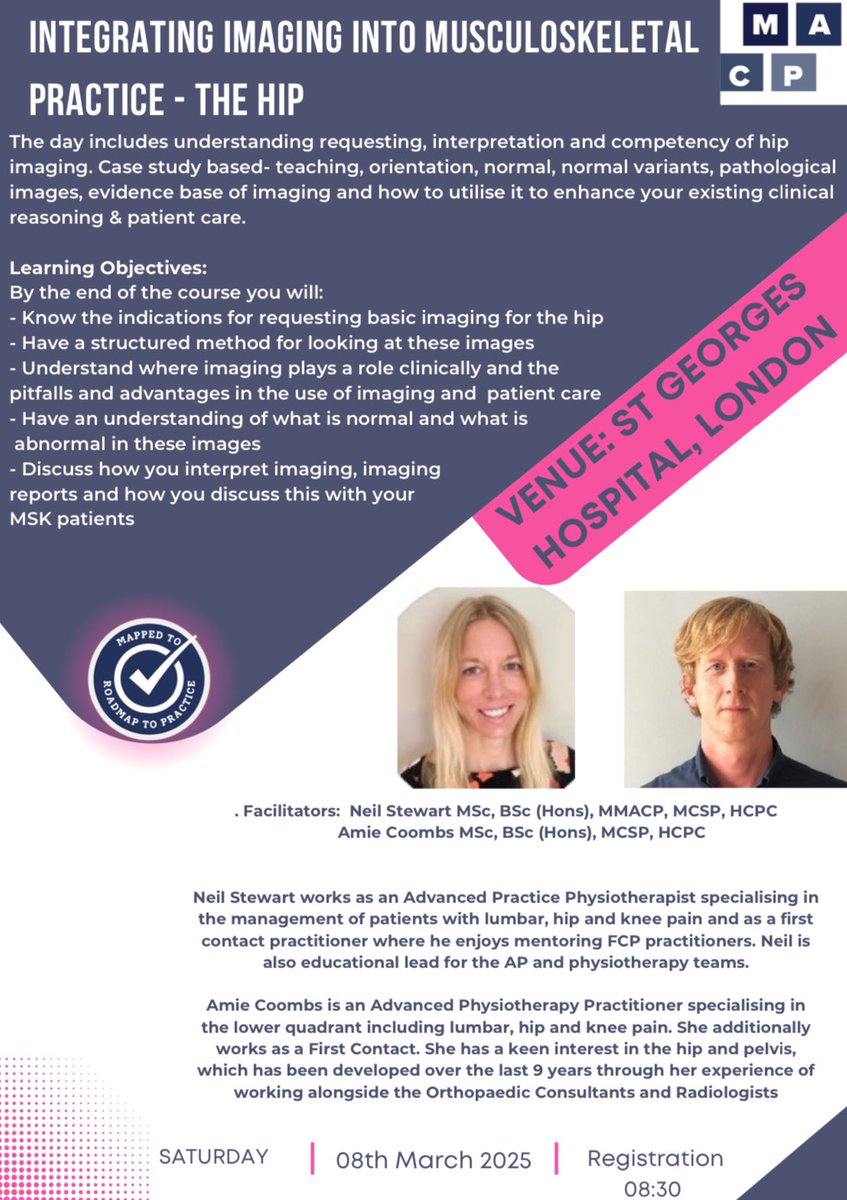 MACP (@physiomacp) on Twitter photo Just 10 days to go till this face to face <a href="/PhysioMACP/">MACP</a> hip imaging course with <a href="/AmieCoombs2/">Amie Coombs</a> and <a href="/neilstewart101/">Neil Stewart</a> - you can still book at macpweb.org/events - don’t miss out! Just 10 days to go till this face to face <a href="/PhysioMACP/">MACP</a> hip imaging course with <a href="/AmieCoombs2/">Amie Coombs</a> and <a href="/neilstewart101/">Neil Stewart</a> - you can still book at macpweb.org/events - don’t miss out!
