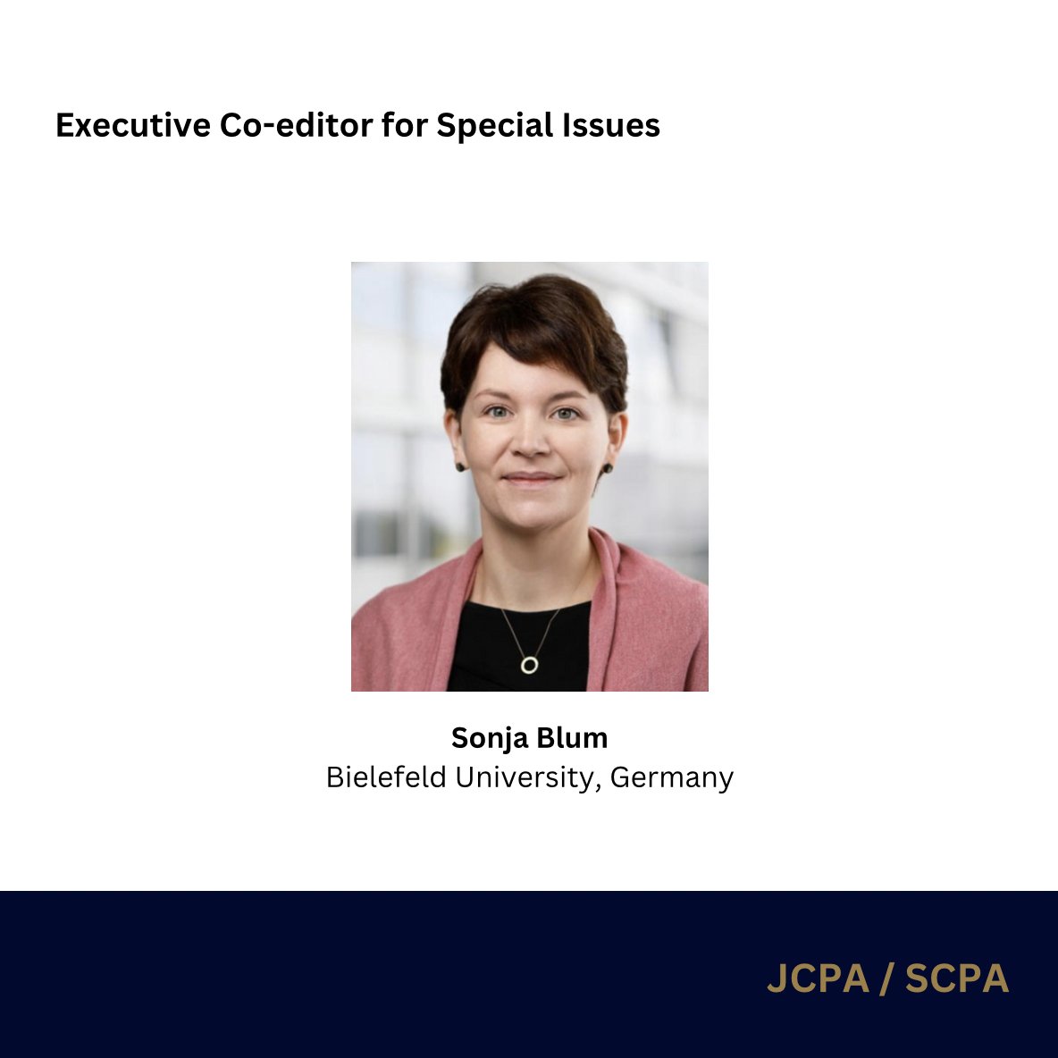 Meet our team!

We are pleased to announce the appointments of Prof. <a href="/AnatGofen/">AnatGofen💔עשהרבהאמורמעט</a> of the Hebrew University of Jerusalem and Prof. <a href="/_sonjablum/">Sonja Blum</a> of Bielefeld University as the Executive Co-editors for JCPA Special Issues. They have been outstanding collaborators. We look forward to